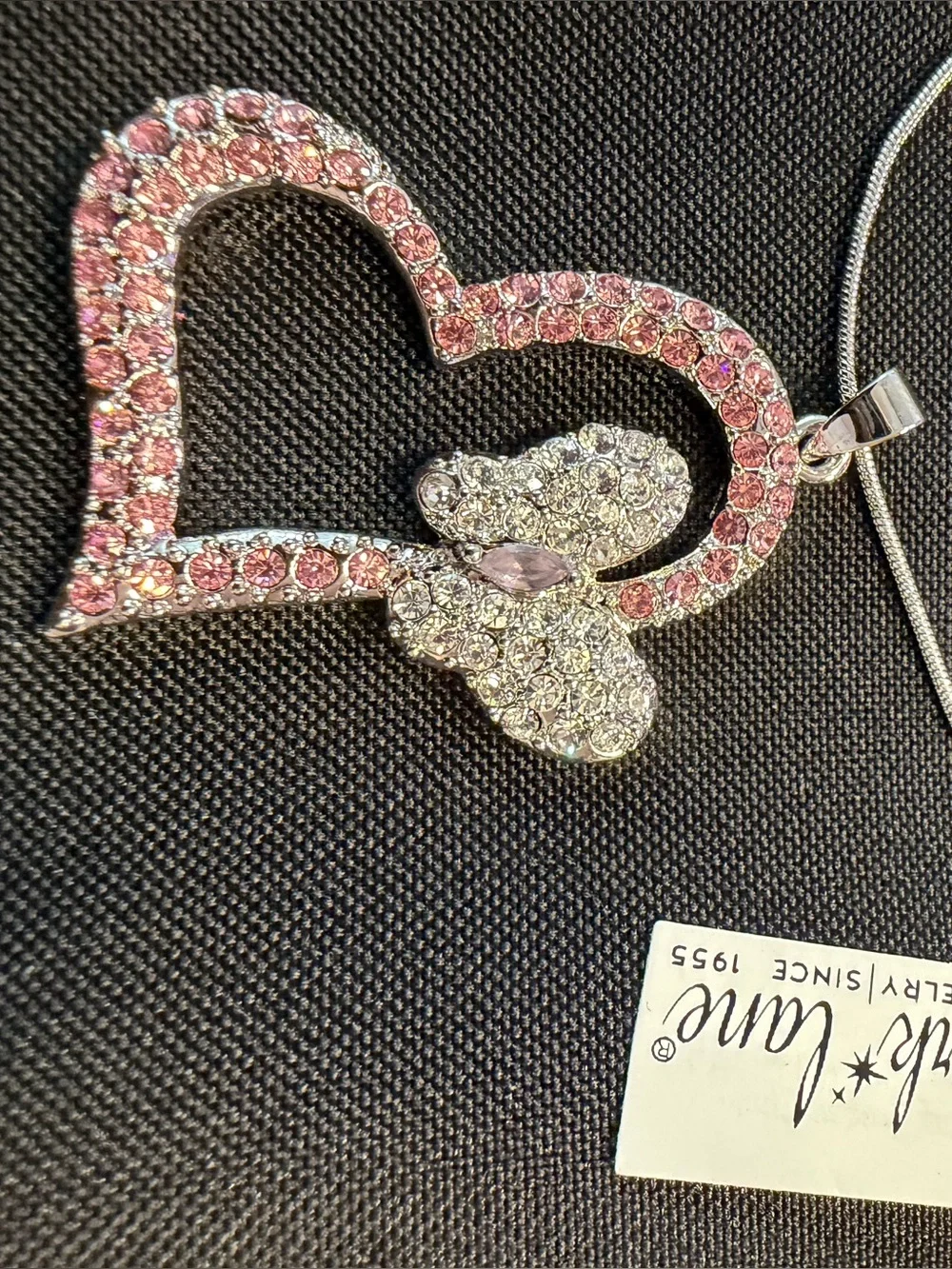 Park Lane Pink Crystal Heart & Butterfly Necklace